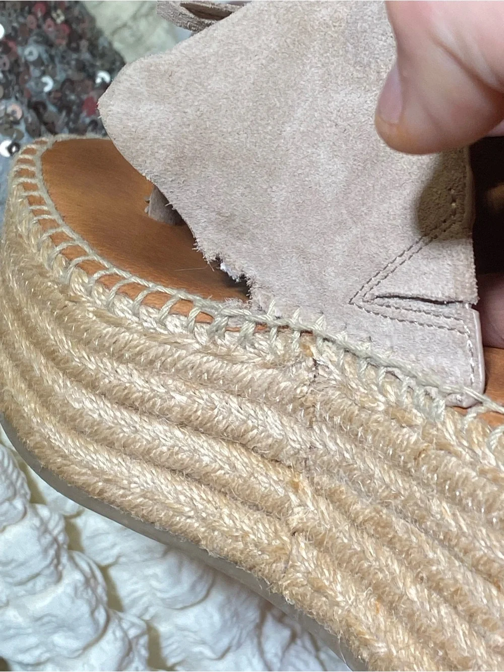 Franco Sarto Taupe Suede Espadrille Platform Slide